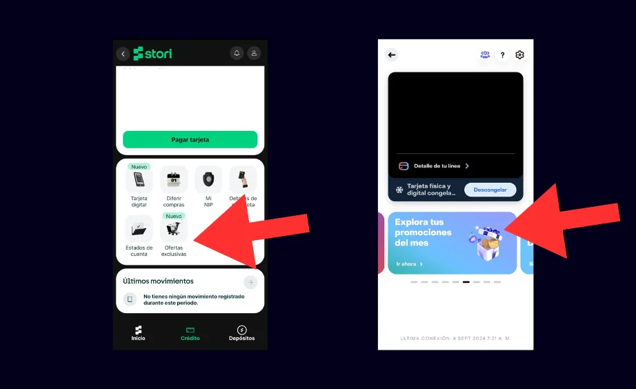 Sección de ofertas exclusivas de stori y rappicard en las apps Sección de ofertas exclusivas de stori y rappicard en las apps