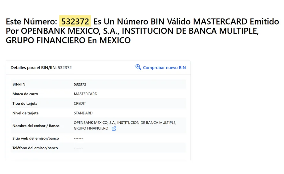 Bank Identification Number Openbank