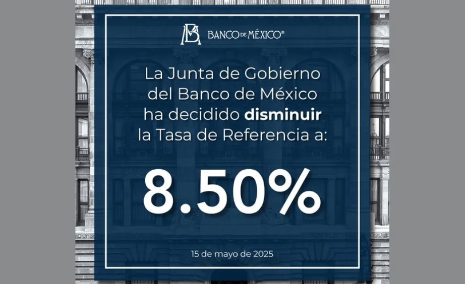 Banco de México baja la tasa de interés de referencia a 8.50% ante persistente incertidumbre económica Banco de México baja la tasa de interés de referencia a 8.50% ante persistente incertidumbre económica