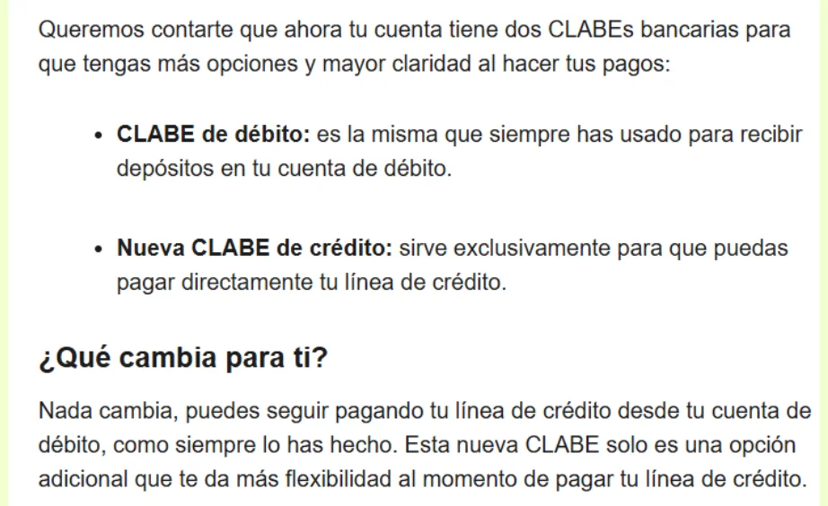 Comunicado de KLAR donde se informa de la CLABE de crédito Comunicado de KLAR donde se informa de la CLABE de crédito