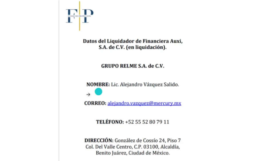 Datos del proceso de liquidación de SOFIPO  Auxi