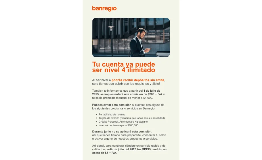 Comunicado de Banregio sobre cambios a sus cuentas