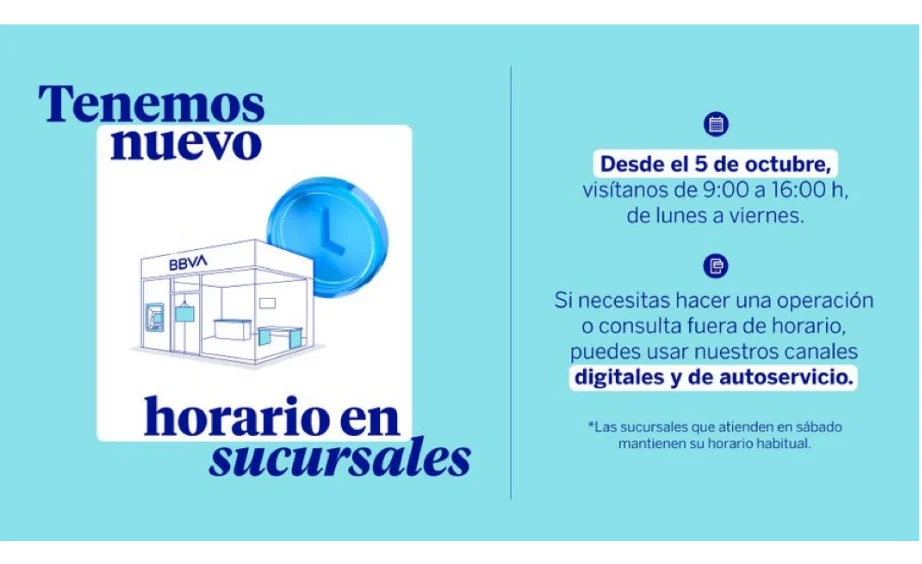 BBVA México ajusta el horario de atención en sus sucursales