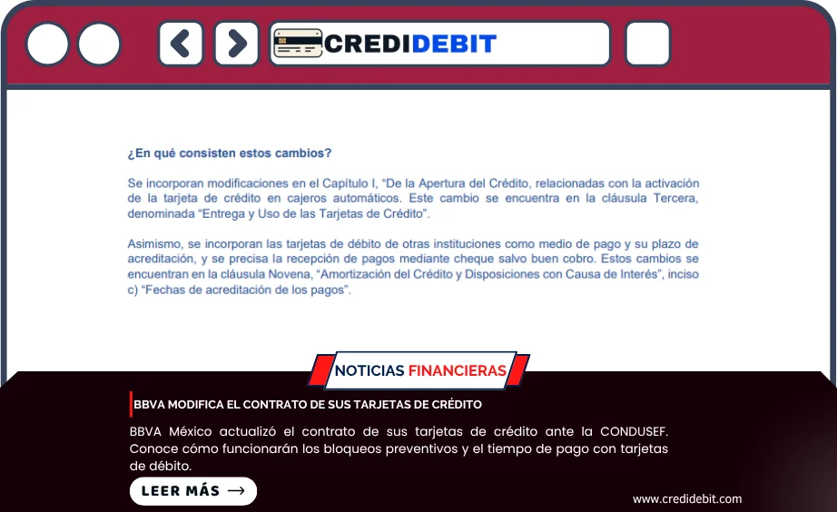BBVA modifica el contrato de sus tarjetas de crédito